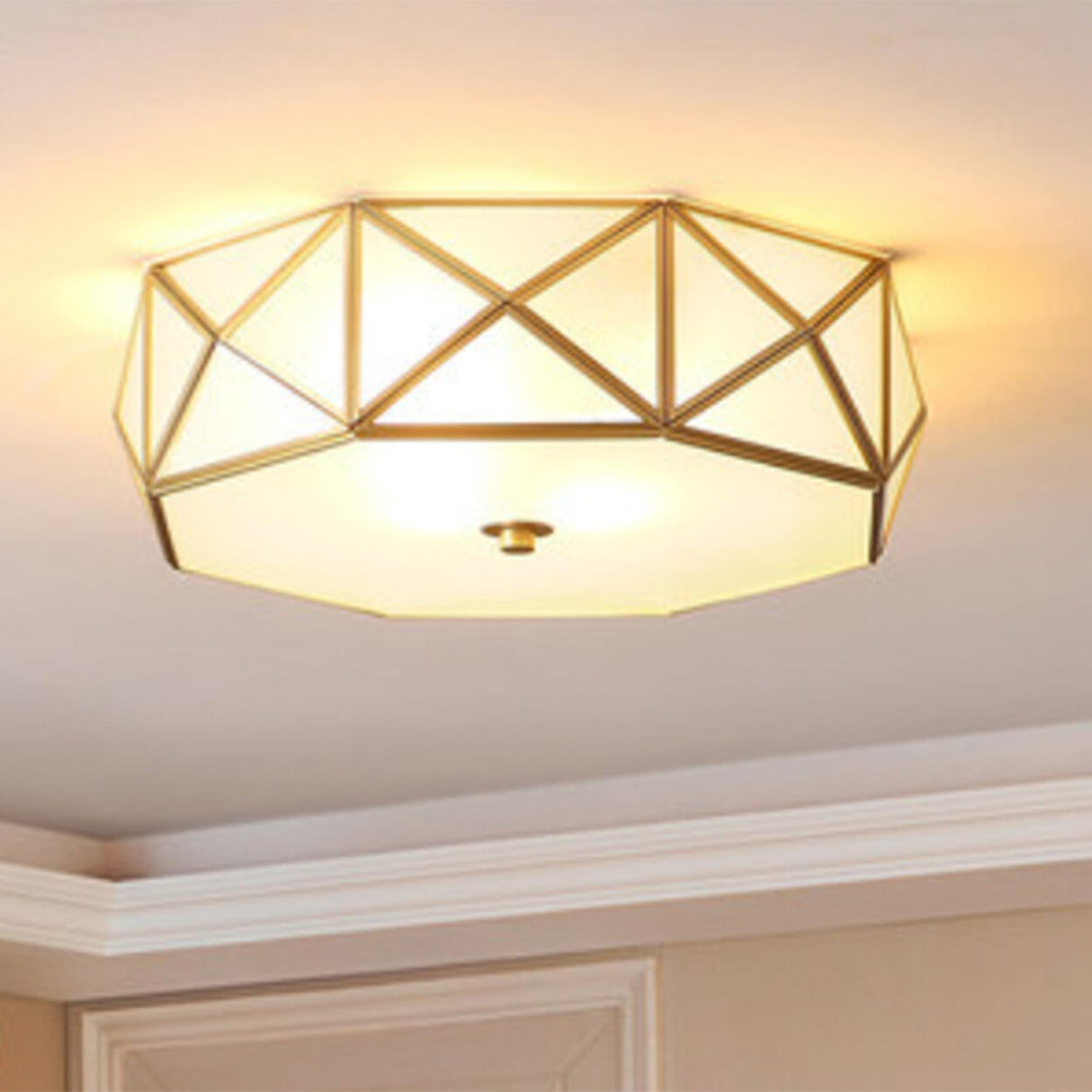 Gold Geometric Frosted Glass Flush Mount Ceiling Light Image - 5