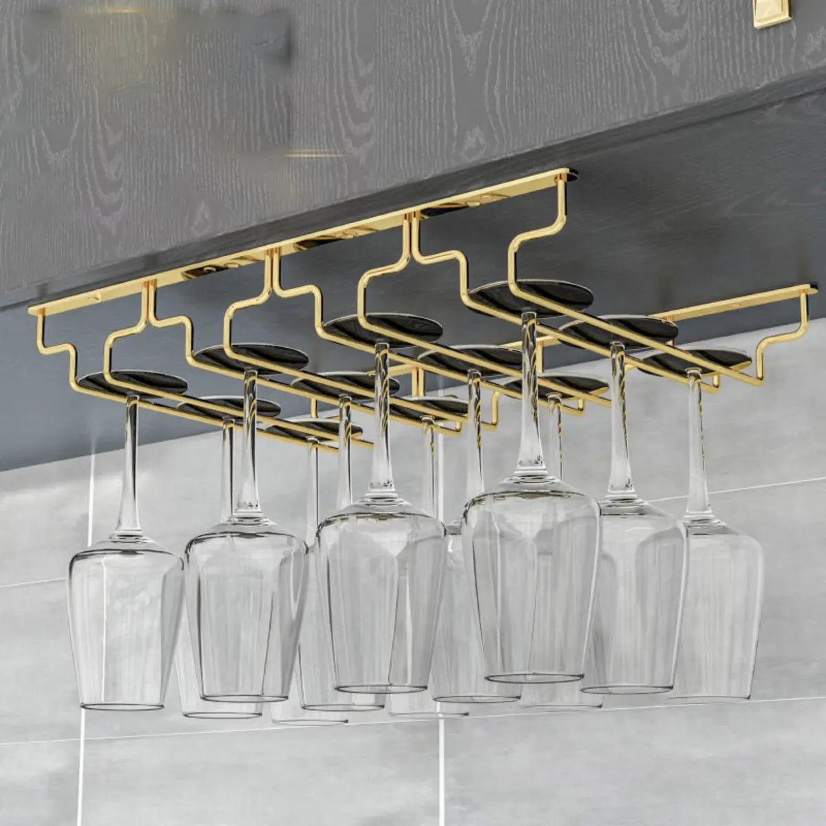 Gold Geometric Metal 36 Inch Wine Glass Holder Rack Image - 1