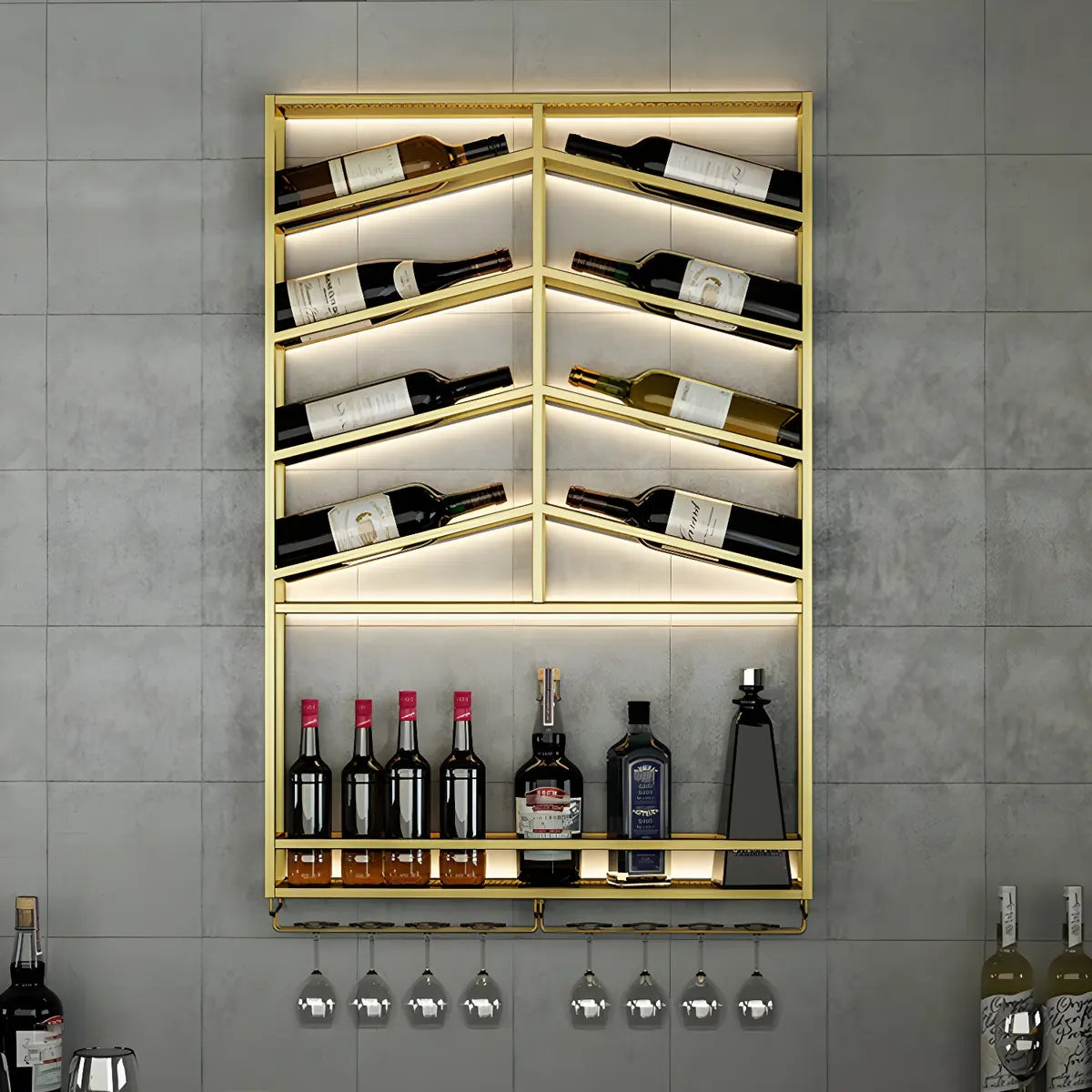 Gold Geometric Metal Large Floating Wall Wine Rack Image - 17