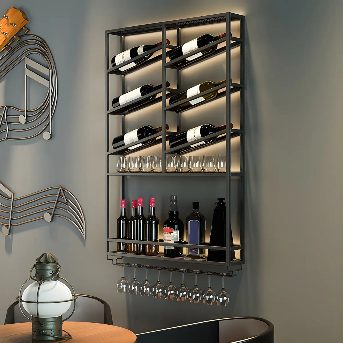 Gold Geometric Metal Large Floating Wall Wine Rack Image - 2