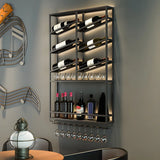 Gold Geometric Metal Large Floating Wall Wine Rack Image - 2