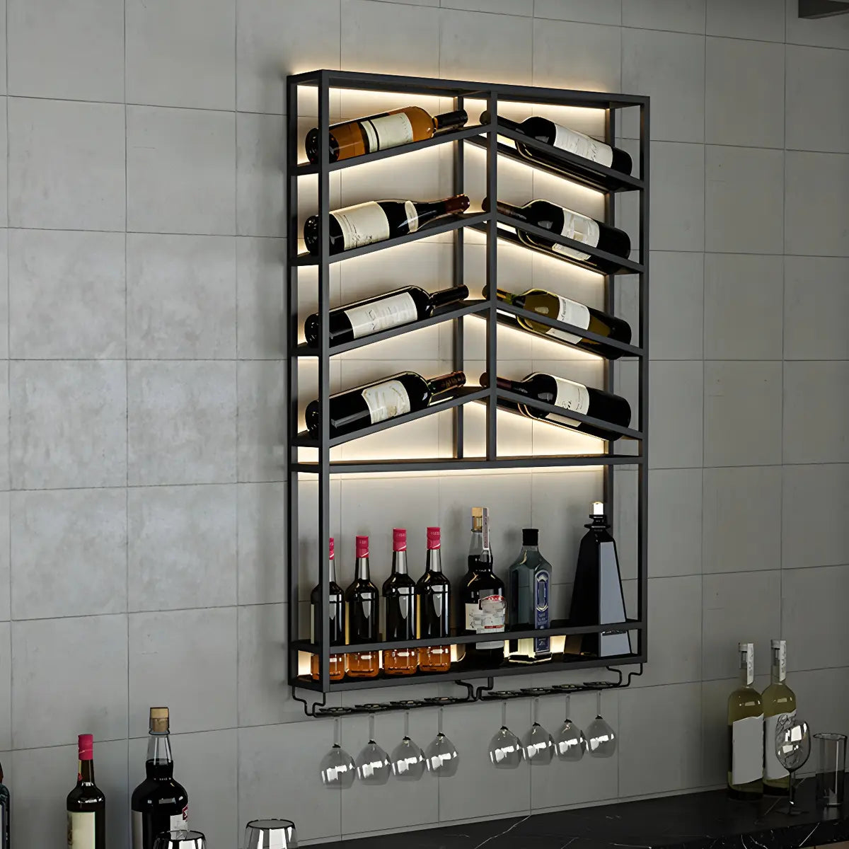 Gold Geometric Metal Large Floating Wall Wine Rack Image - 6