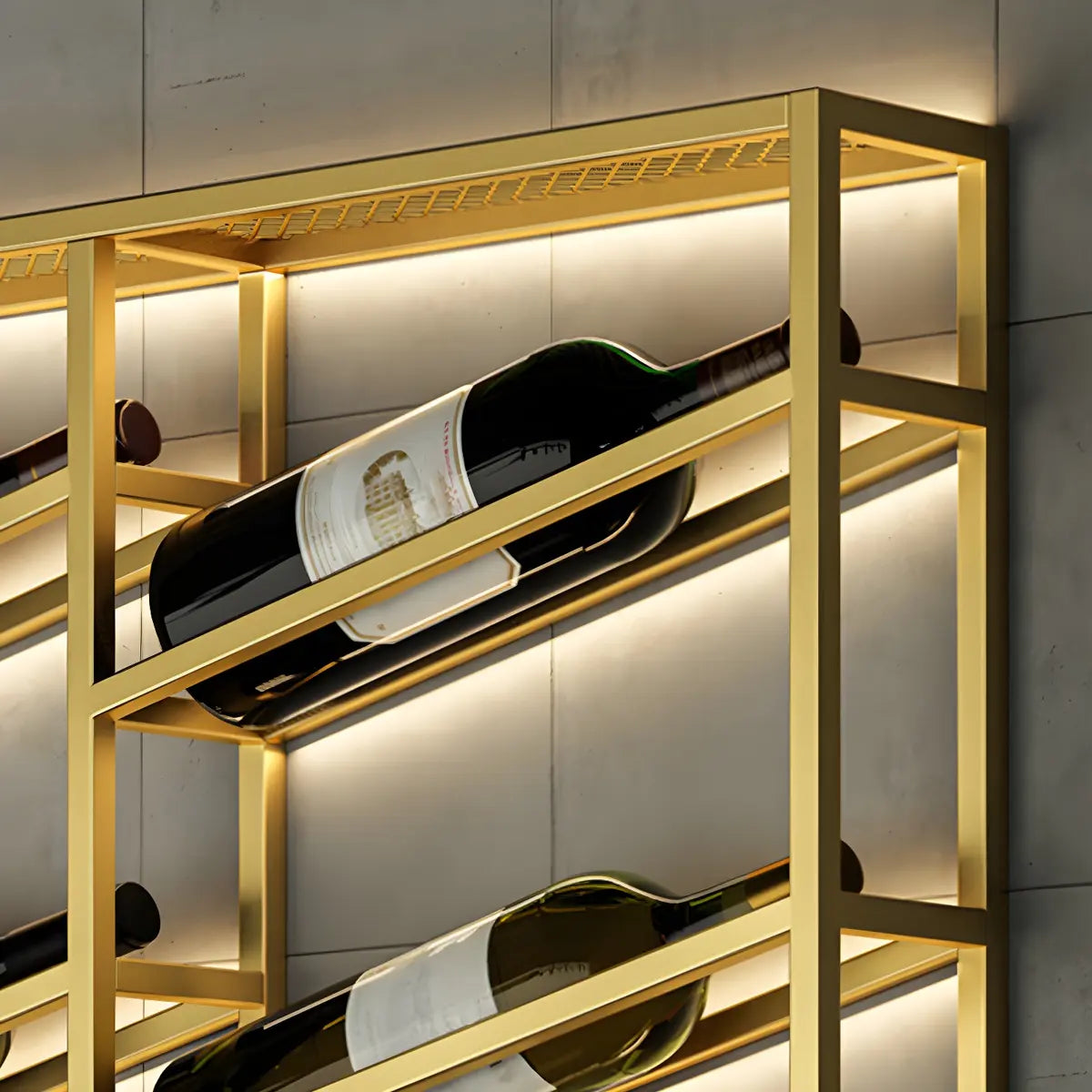 Gold Geometric Metal Large Floating Wall Wine Rack Image - 9