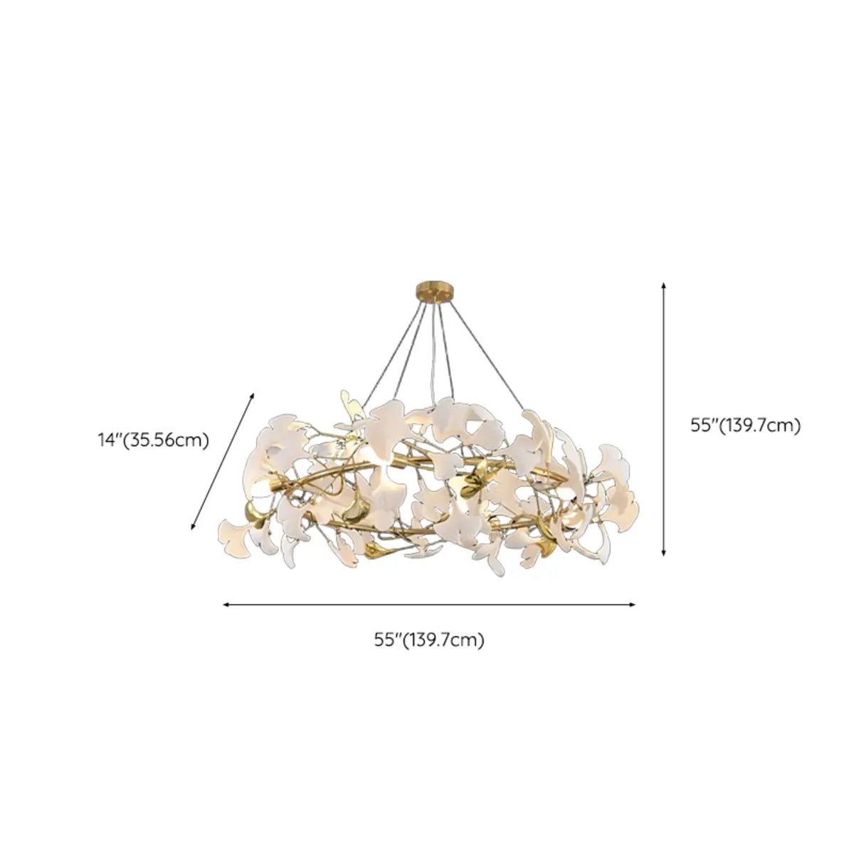 Gold Ginkgo Leaf Metal Geometric Dining Room Chandelier Image - 13