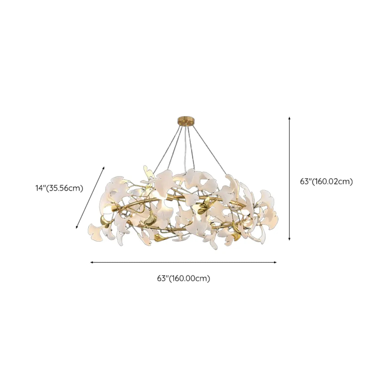 Gold Ginkgo Leaf Metal Geometric Dining Room Chandelier Image - 14