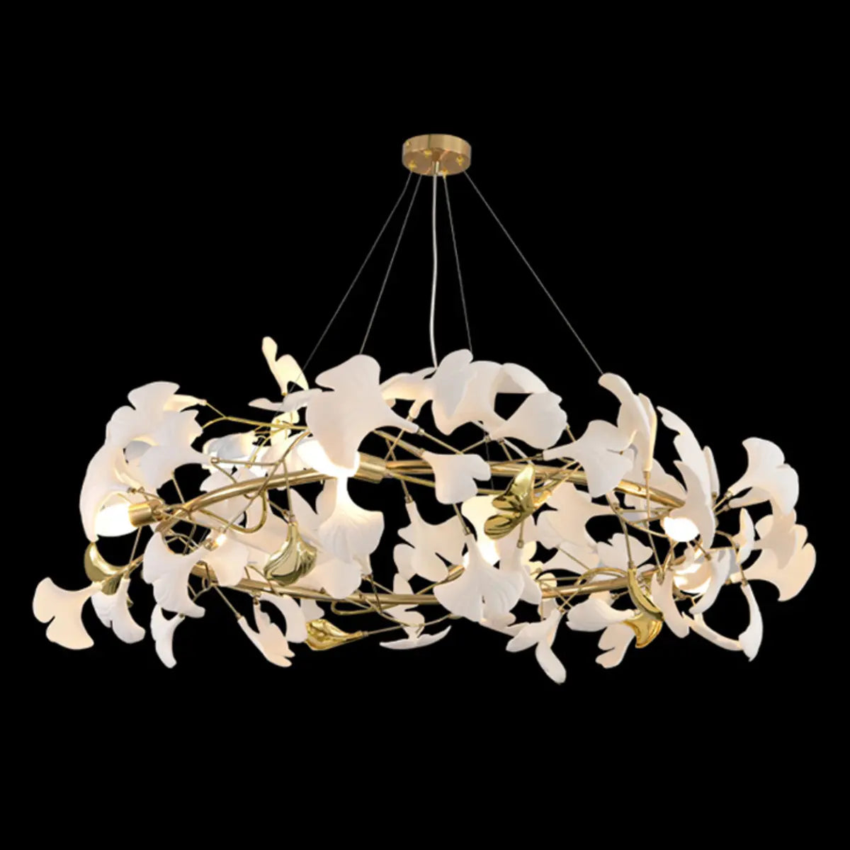 Gold Ginkgo Leaf Metal Geometric Dining Room Chandelier Image - 2