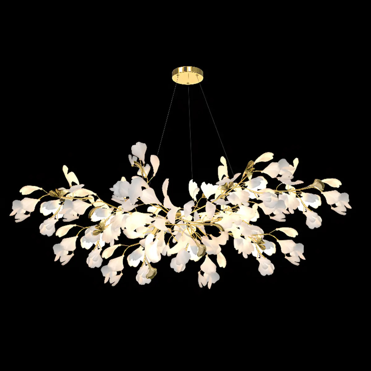 Gold Ginkgo Leaf Metal Geometric Dining Room Chandelier Image - 3