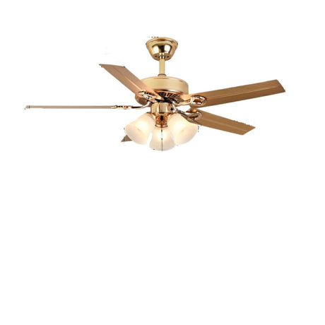 Gold Glass Floral Shade 5 Blade Ceiling Fan Light Image - 2