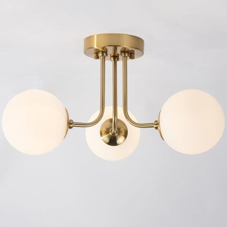 Gold Glass Globe Semi-Flush Mount Ceiling Lamp 3-Light Image - 1