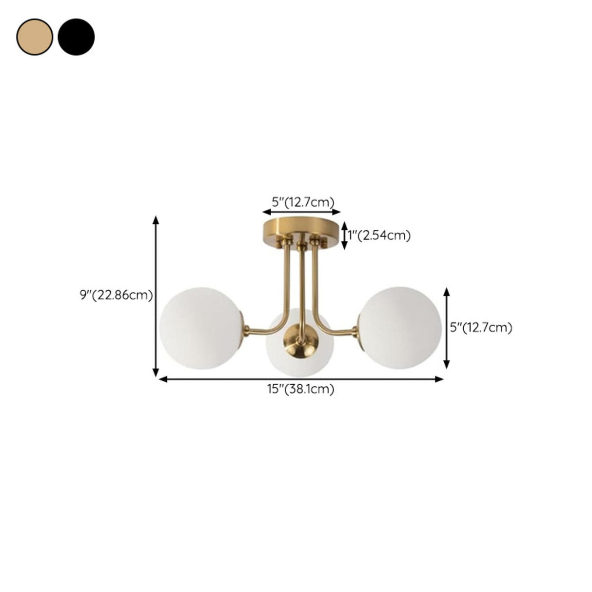 Gold Glass Globe Semi-Flush Mount Ceiling Lamp 3-Light 