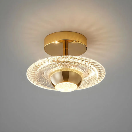 Gold Gyro-Shaped Dimmable Semi-Flush Mount Ceiling Lamp Image - 2