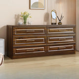 Gold Handle White Wood Horizontal Dresser with Drawers Image - 11