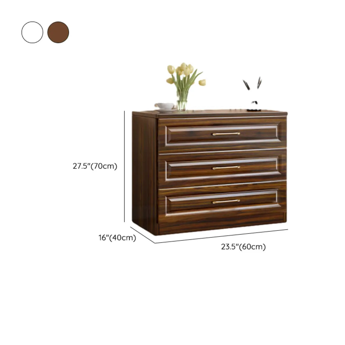 Gold Handle White Wood Horizontal Dresser with Drawers 