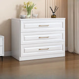 Gold Handle White Wood Horizontal Dresser with Drawers Image - 2