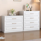 Gold Handle White Wood Horizontal Dresser with Drawers Image - 3