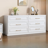 Gold Handle White Wood Horizontal Dresser with Drawers Image - 4