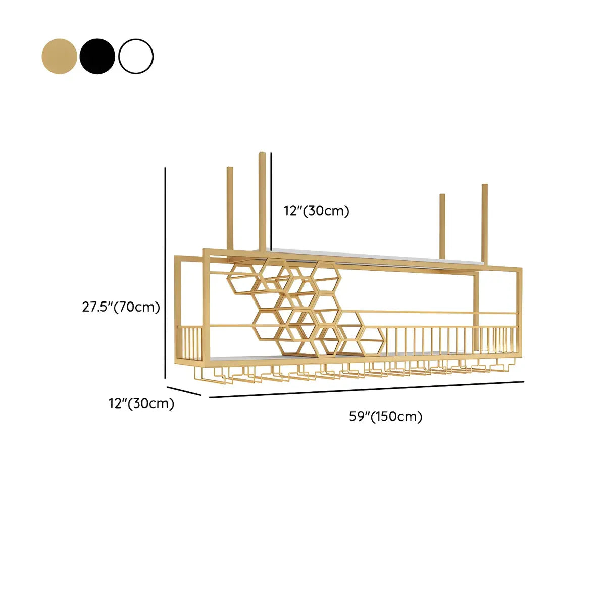 Gold Hexagonal Metal Large Hanging Wine Rack Stemware Holder 