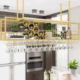 Gold Hexagonal Metal Large Hanging Wine Rack Stemware Holder Image - 9