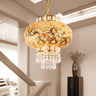 Gold Iron Lantern Crystal Adjustable Living Room Chandelier Image - 7