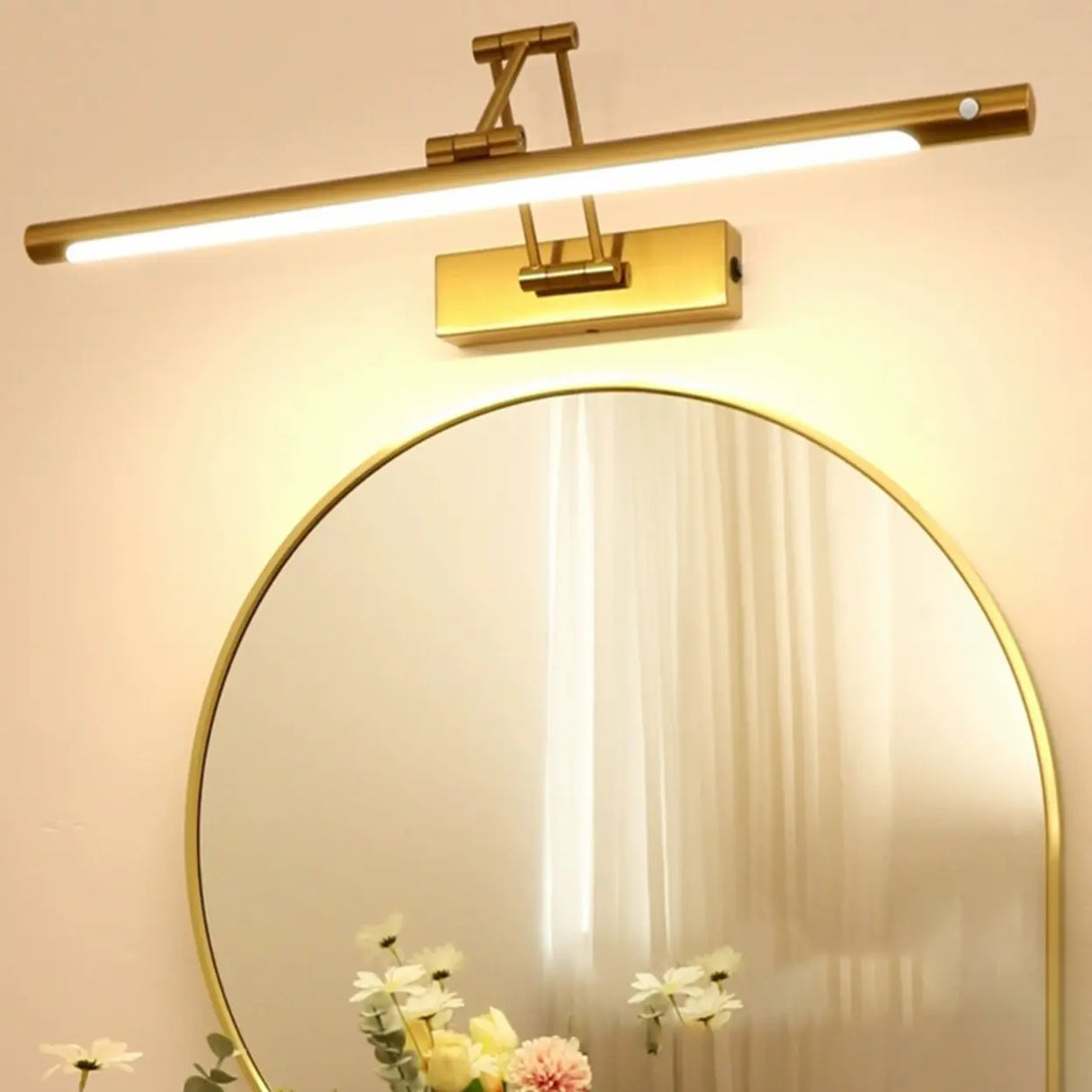 Gold Linear Simple LED Mirror Swing Arm Vanity Light Image - 1