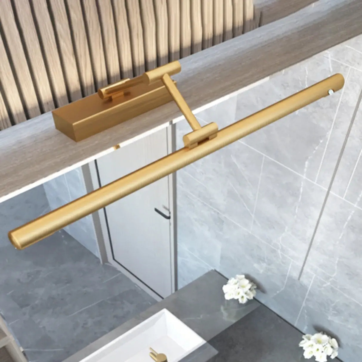 Gold Linear Simple LED Mirror Swing Arm Vanity Light Image - 4