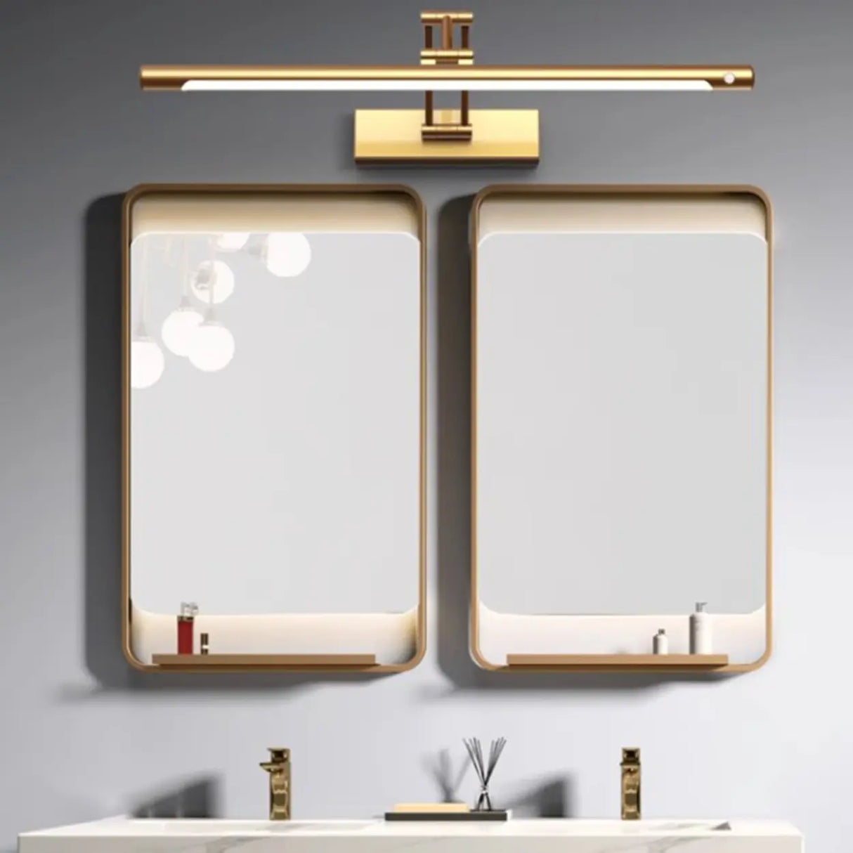 Gold Linear Simple LED Mirror Swing Arm Vanity Light Image - 7