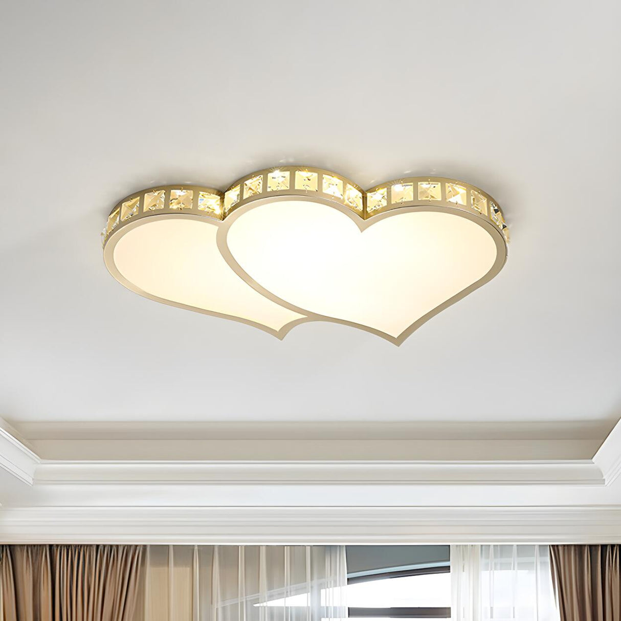 Gold Loving Heart Crystal LED Flush Mount Ceiling Light Image - 1