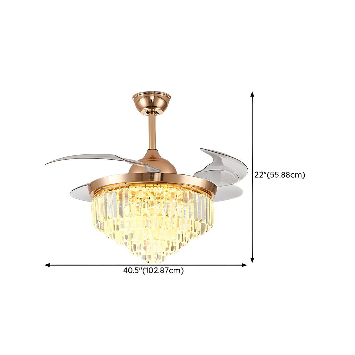 Gold Luxury Crystal Cone Modern Ceiling Fan with Light Image - 14