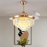 Gold Luxury Crystal Cone Modern Ceiling Fan with Light Image - 4