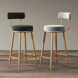 Gold Metal Round Velvet Backrest Counter Bar Stools Image - 1