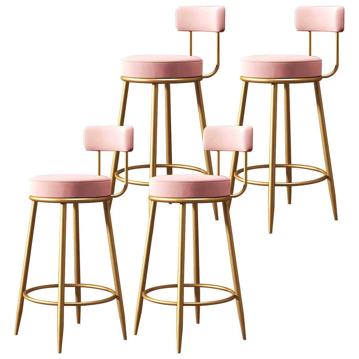 Gold Metal Round Velvet Backrest Counter Bar Stools Image - 11