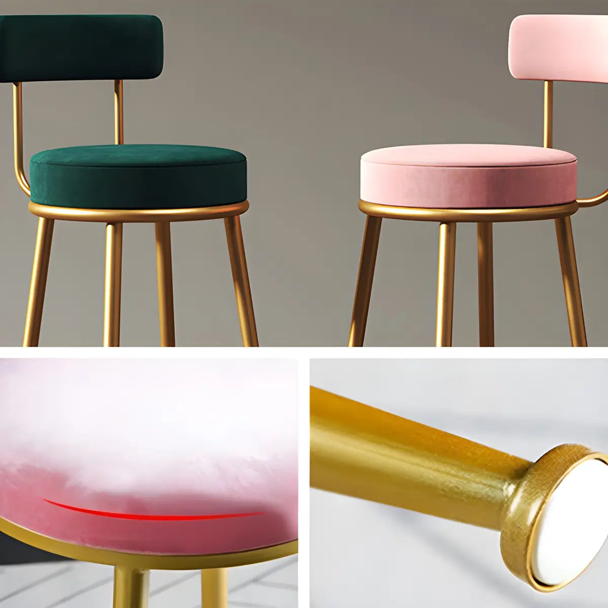 Gold Metal Round Velvet Backrest Counter Bar Stools Image - 12