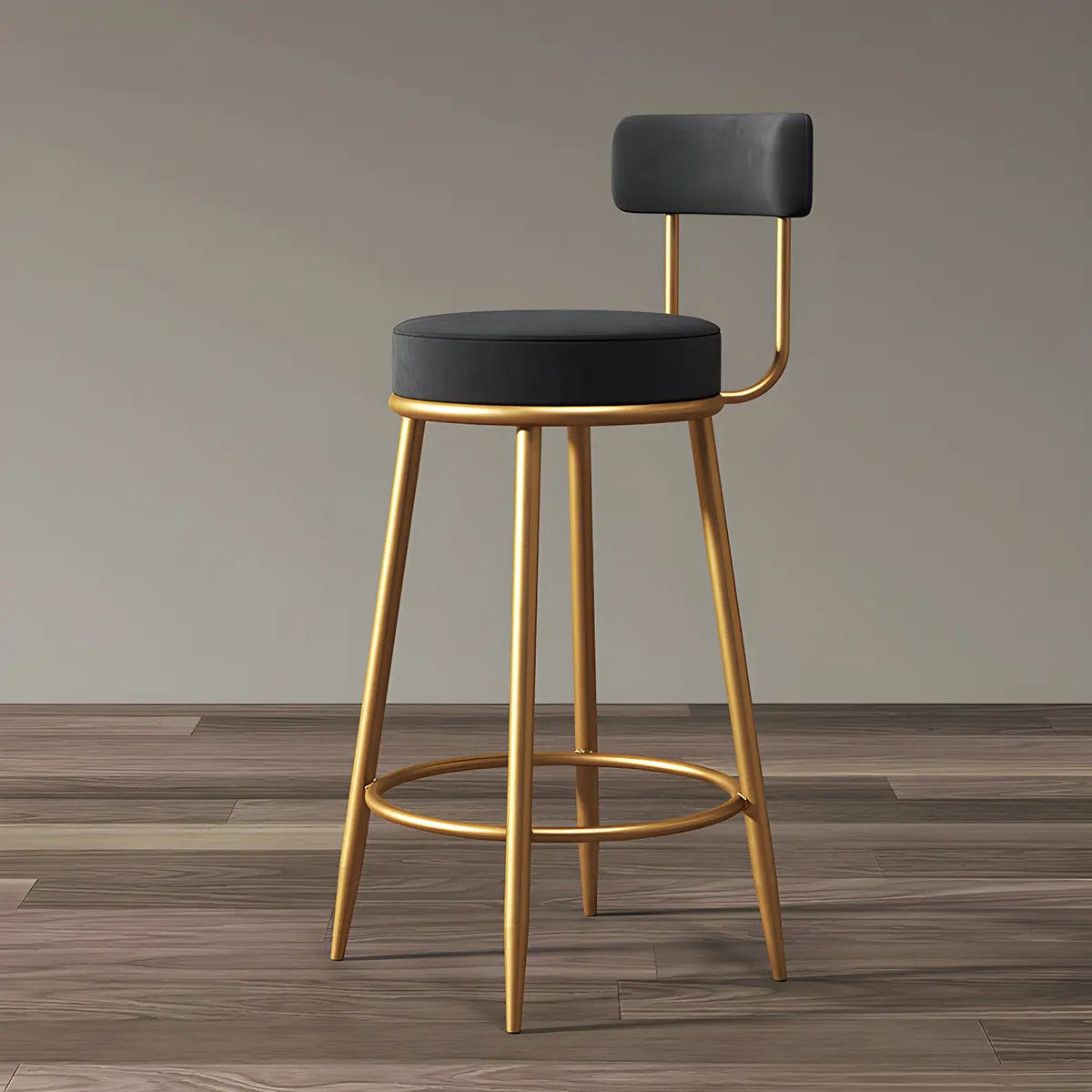 Gold Metal Round Velvet Backrest Counter Bar Stools Image - 17