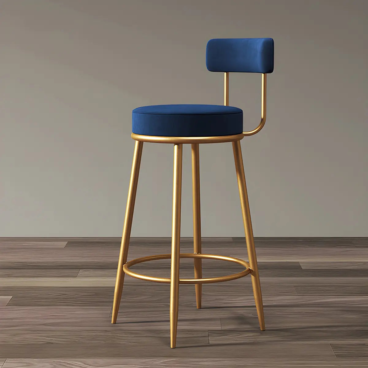 Gold Metal Round Velvet Backrest Counter Bar Stools Image - 2