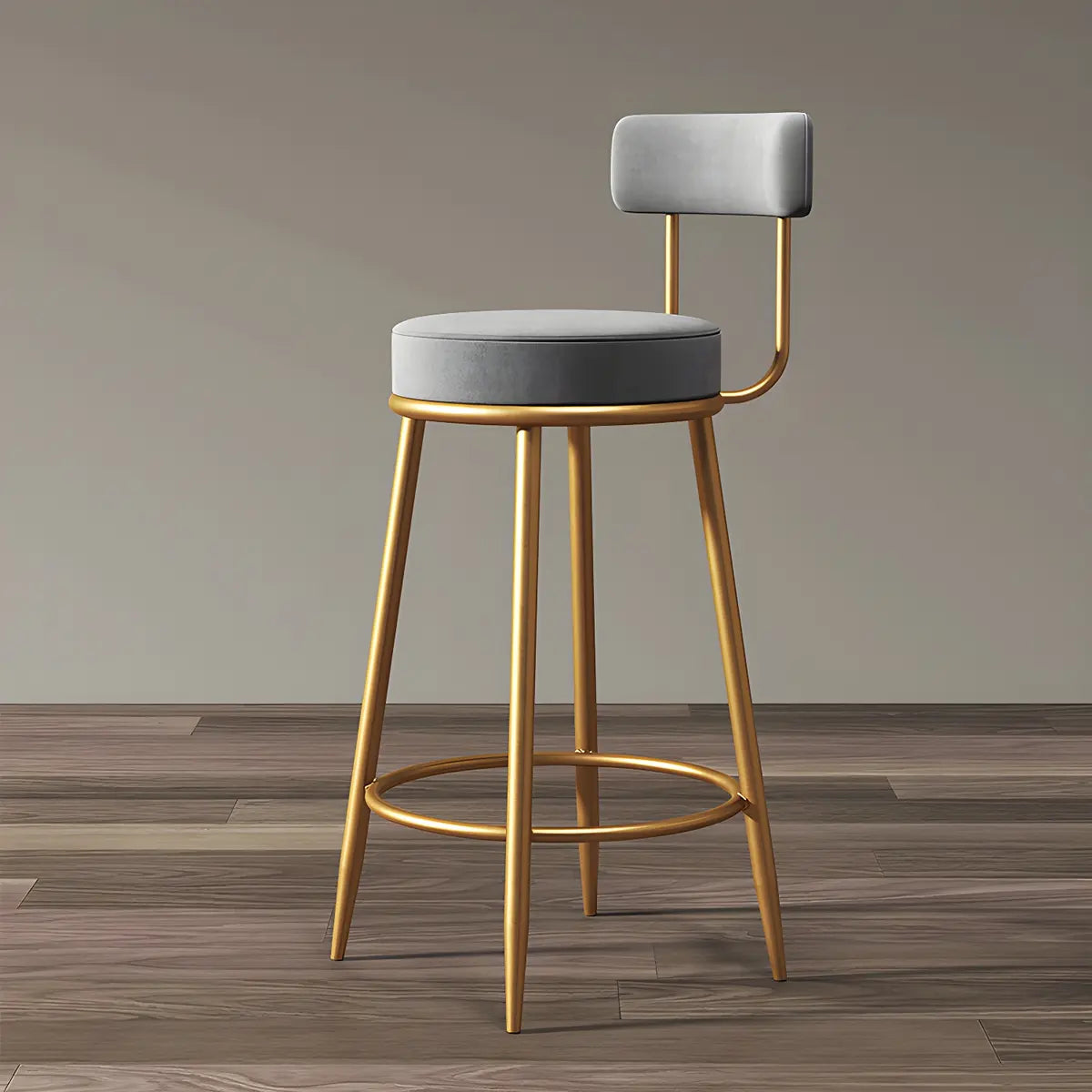 Gold Metal Round Velvet Backrest Counter Bar Stools Image - 23