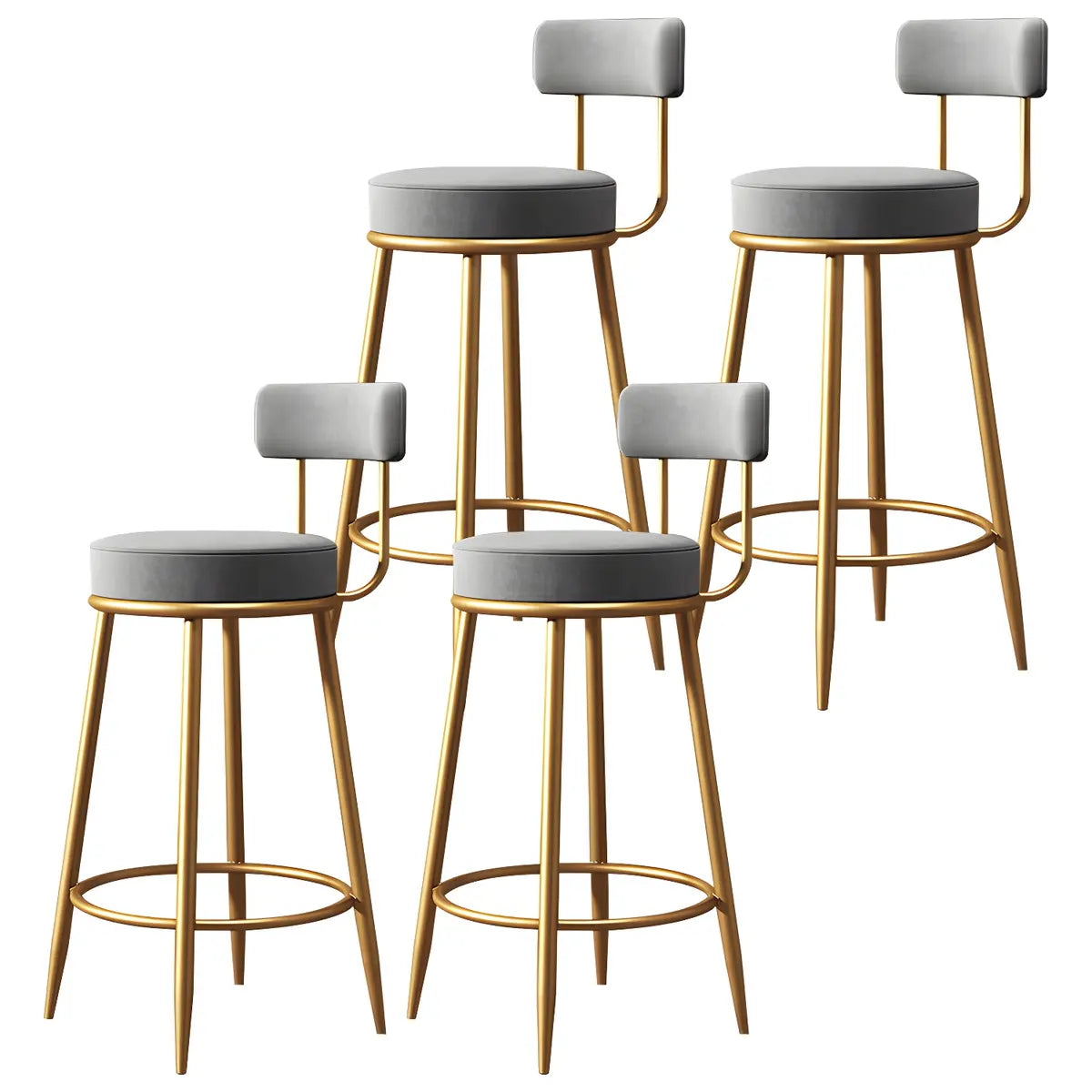 Gold Metal Round Velvet Backrest Counter Bar Stools Image - 25