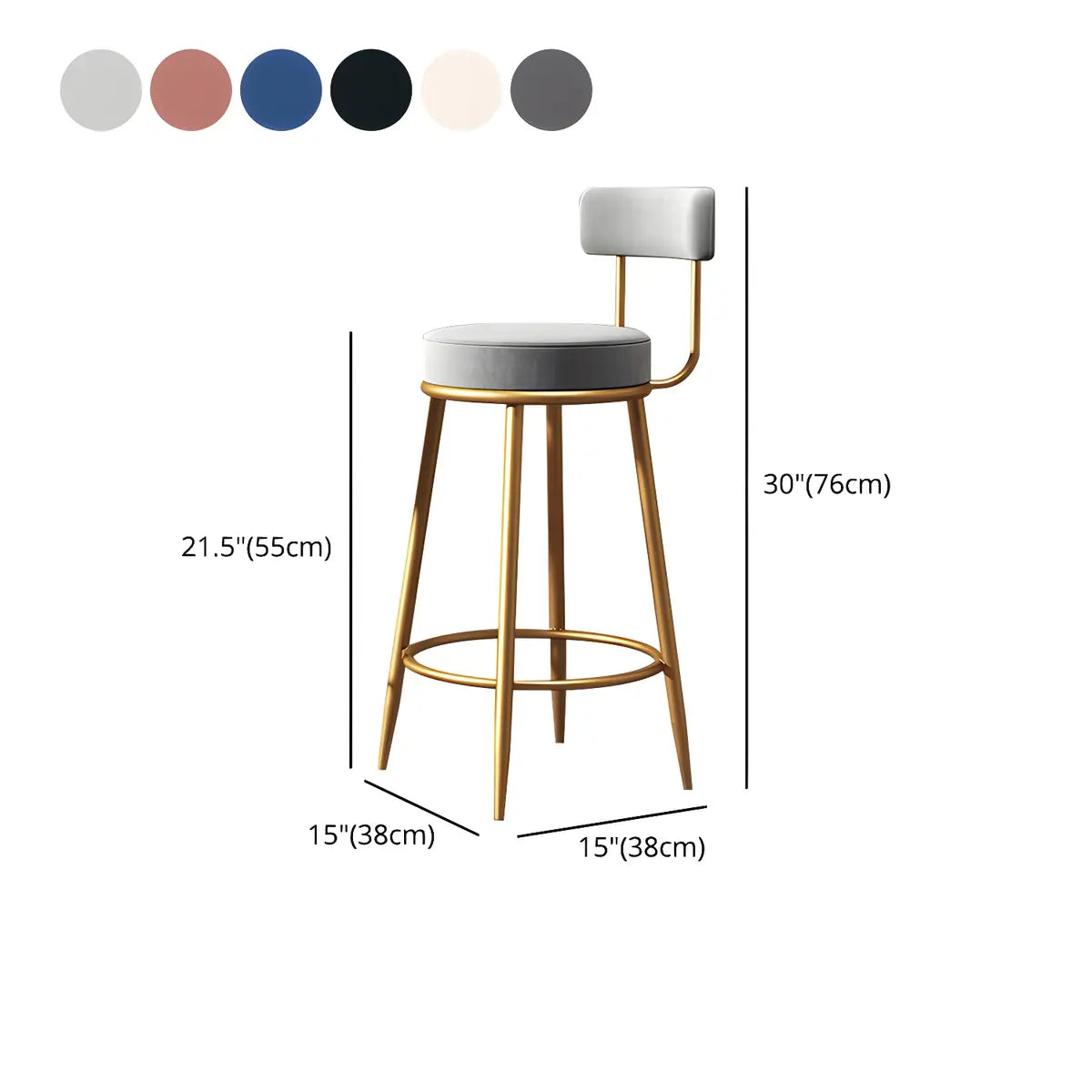 Gold Metal Round Velvet Backrest Counter Bar Stools 