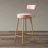 Gold Metal Round Velvet Backrest Counter Bar Stools Image - 3