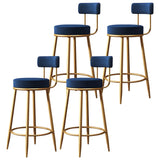 Gold Metal Round Velvet Backrest Counter Bar Stools Image - 6