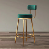 Gold Metal Round Velvet Backrest Counter Bar Stools Image - 7