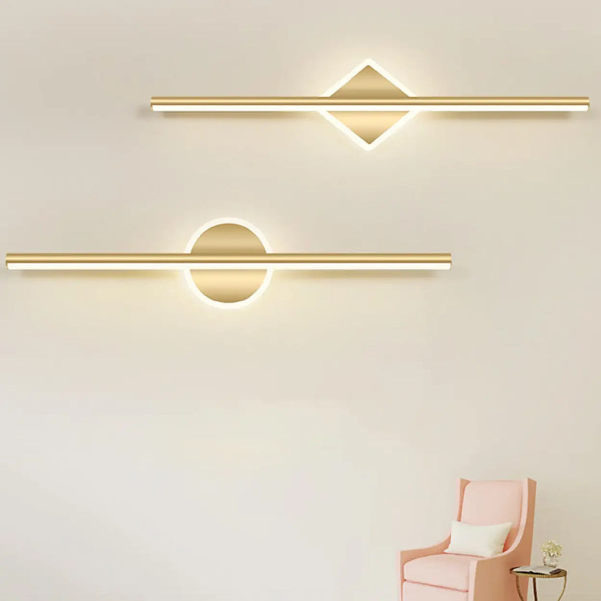 Gold Modern Geometric Linear LED Mirror Vanity Light Image - 24