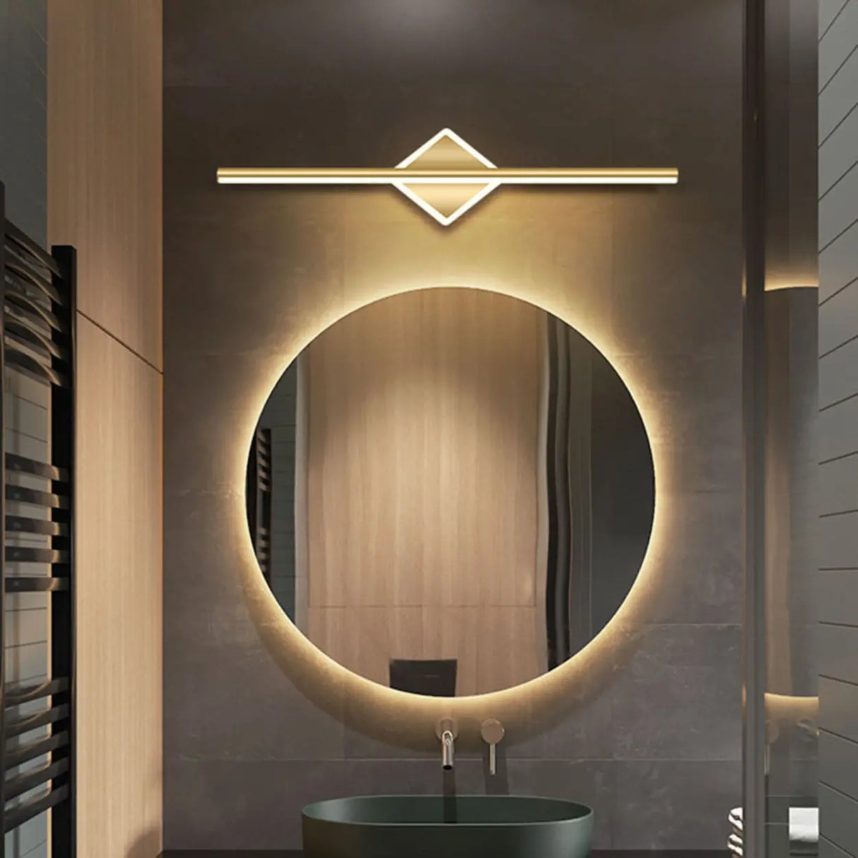 Gold Modern Geometric Linear LED Mirror Vanity Light Image - 29