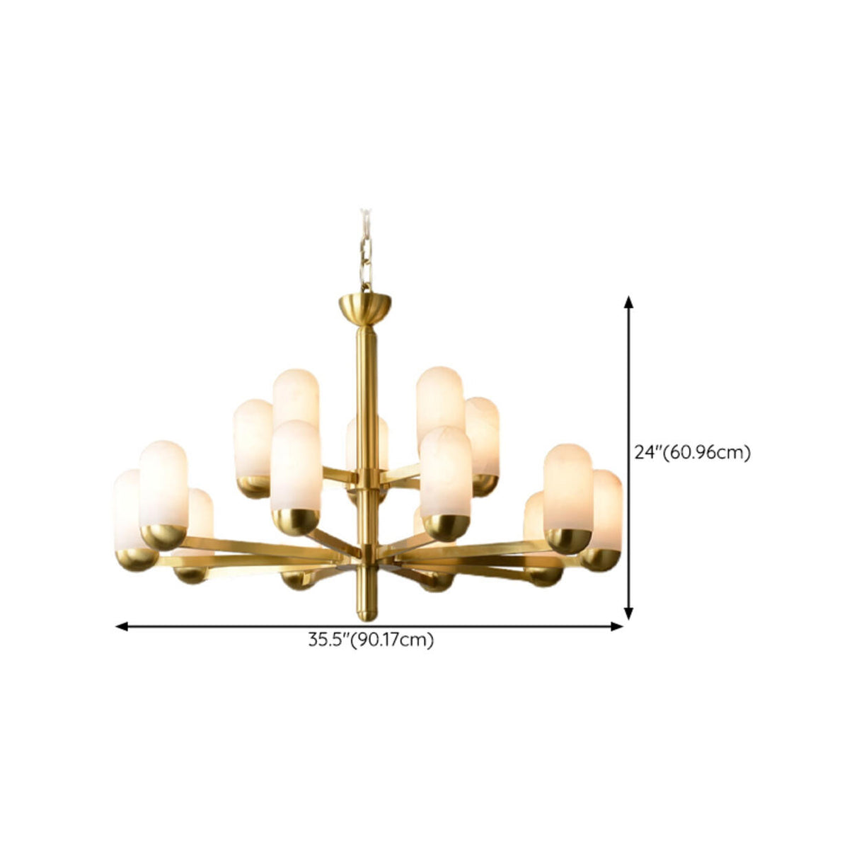 Gold Modern Glass Cylindrical Branching Chandelier Image - 15