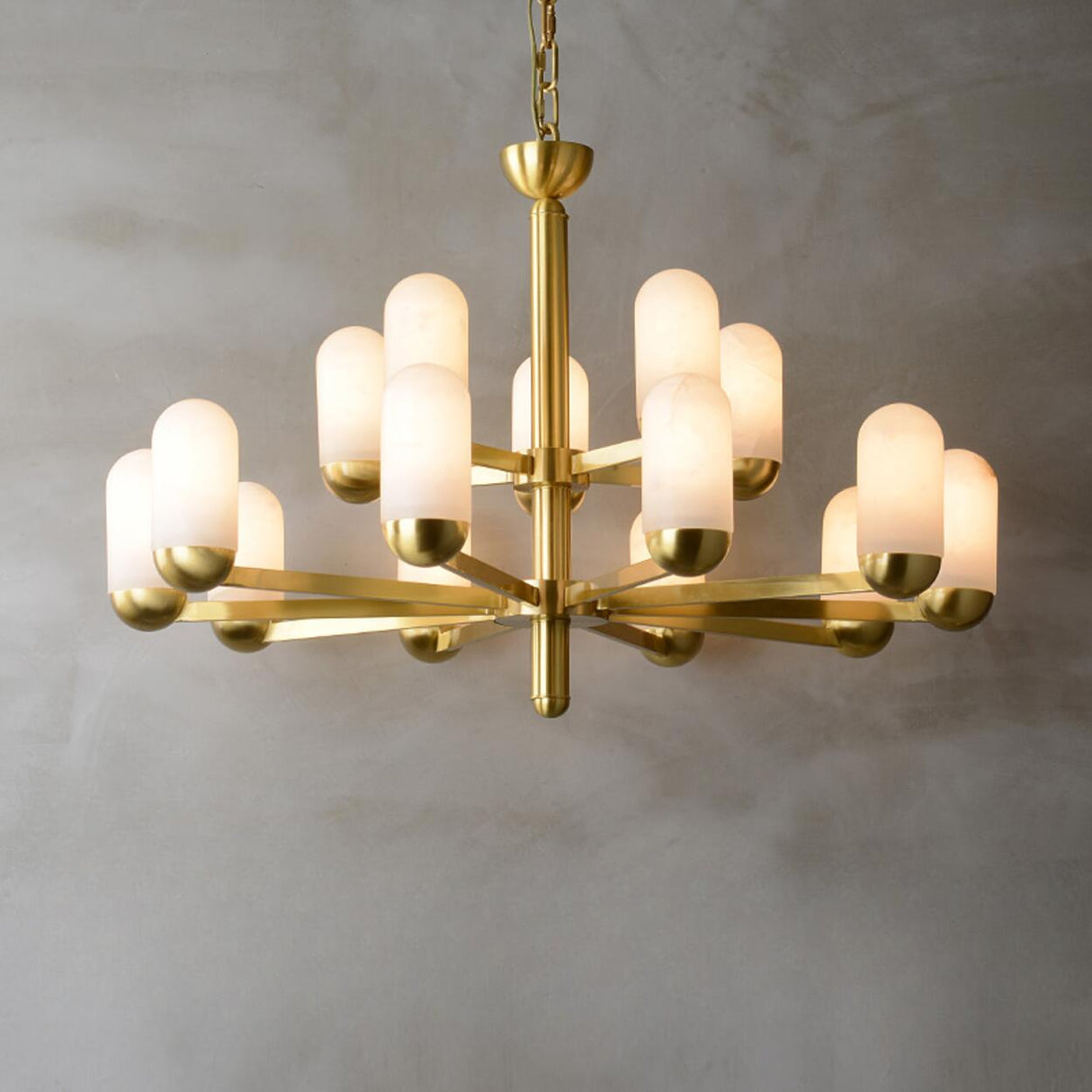 Gold Modern Glass Cylindrical Branching Chandelier Image - 5