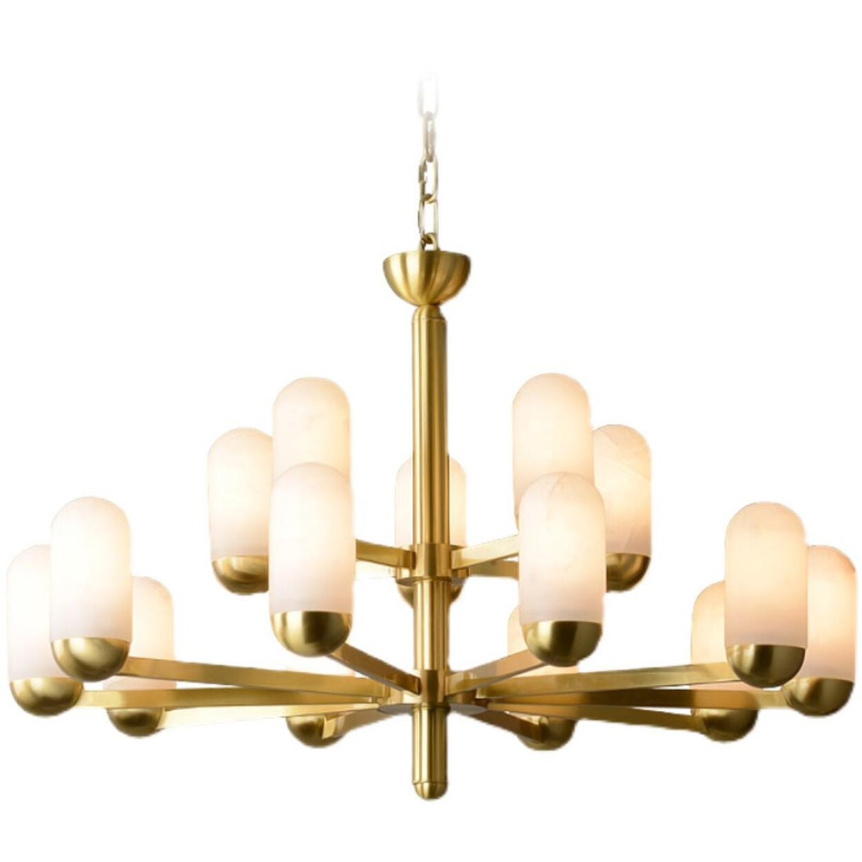 Gold Modern Glass Cylindrical Branching Chandelier Image - 8