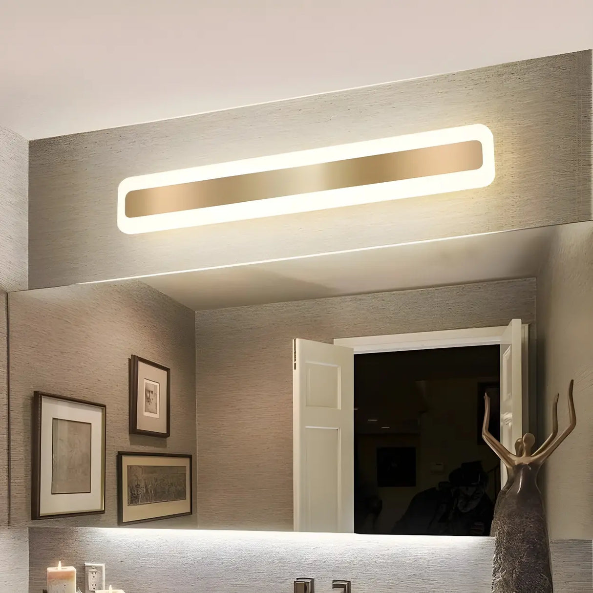 Gold Modern Rectangular LED Bathroom Vanity Light Image - 1