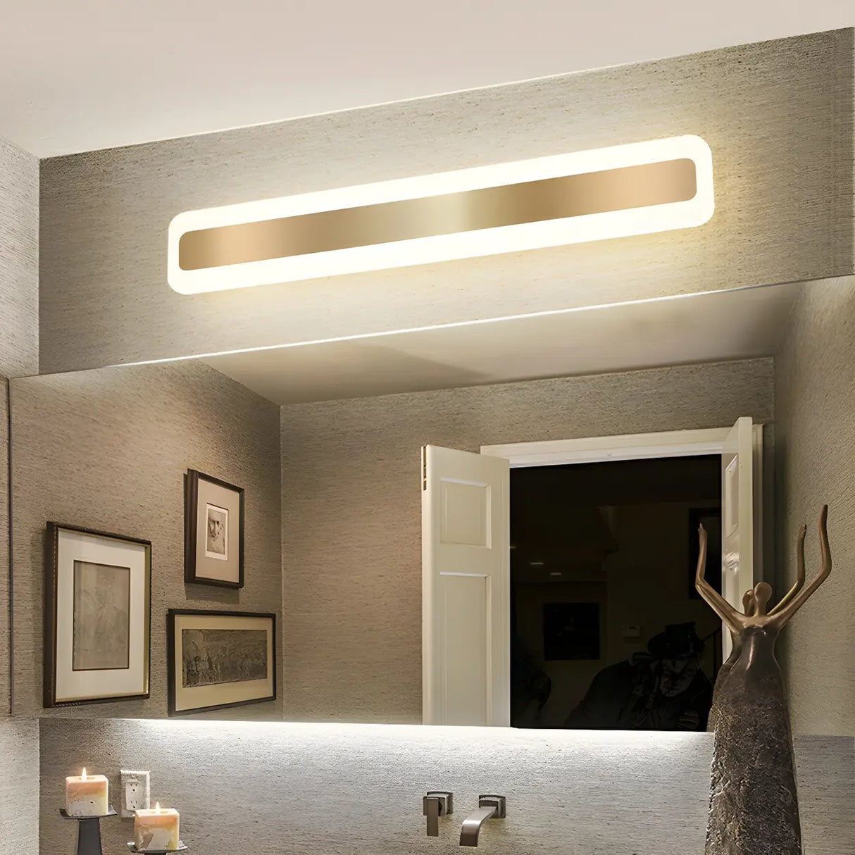 Gold Modern Rectangular LED Bathroom Vanity Light Image - 21