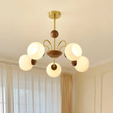 Gold Modern Semicircle Wood Ceiling 5-Bulb Chandelier Image - 1