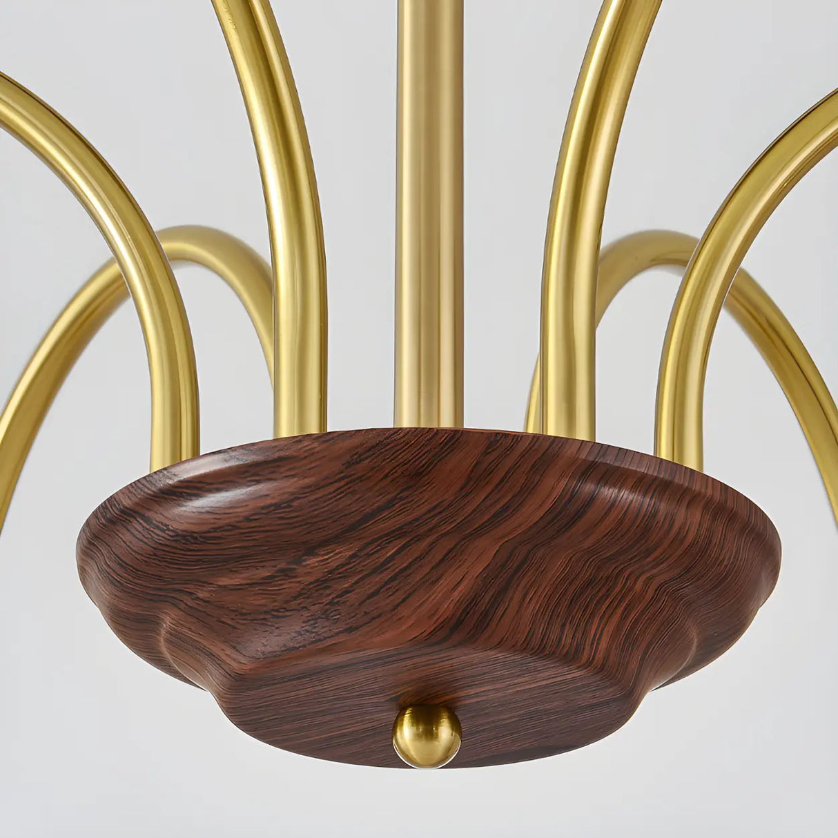 Gold Modern Semicircle Wood Ceiling 5-Bulb Chandelier Image - 12