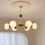 Gold Modern Semicircle Wood Ceiling 5-Bulb Chandelier Image - 4